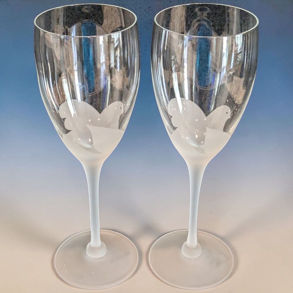 2 Mikasa Frosted Dove Crystal Wine Glasses Vintage Rare